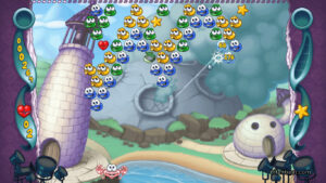 A gameplay screen showing the main character hitting the targets with the ball.