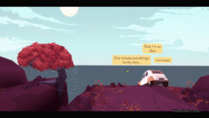 A moment when you can make a dialogue choice in Far From Noise.