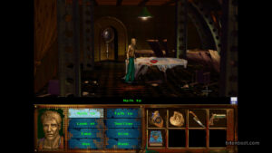 Gorrister from I Have No Mouth and I Must Scream near a table, with some items in his inventory.