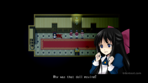 Aya in a hallway, asking herself why the doll was moving.