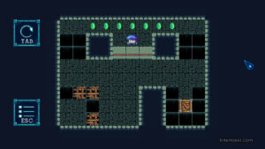 A puzzle from the game Mushroom Quest, with one box and some holes.