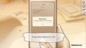 The protagonist of One Night Stand noticed his phone's battery is low.