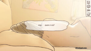 A woman is sleeping on the bed, and the protagonist sees her lying with her back to him.