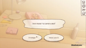 The main character asks the player if he should check the mysterious woman’s wallet.