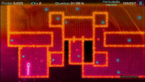 A small vertical pink trail lights up the grid.