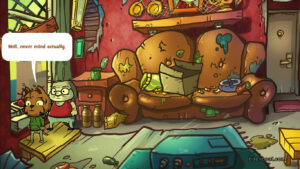 The main character at home, looking out the window.