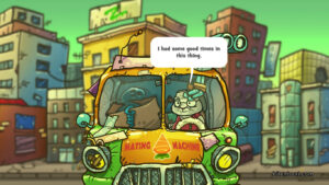 The main character in a vehicle.