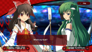 Reimu Hakurei talking to Sanae Kochiya.