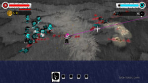 The main character surrounded by enemies in Battle Bruise.