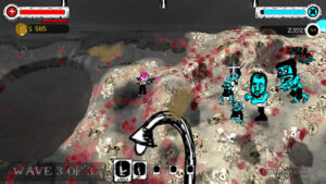 The main character surrounded by enemies in Battle Bruise.