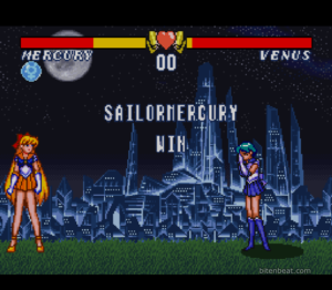 Sailor Mercury winning a match against Sailor Venus in Bishoujo Senshi Sailor Moon S: Jougai Rantou! Shuyaku Soudatsusen.