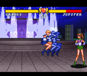 Sailor Uranus versus Sailor Jupiter in Bishoujo Senshi Sailor Moon S: Jougai Rantou! Shuyaku Soudatsusen.