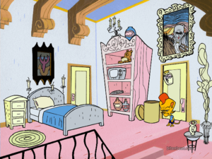 Wesley in a pink room.