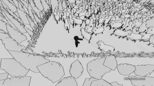 The main character surrounded by sheep in Crowd Simulator.