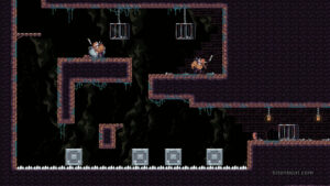 A stage with spikes and platforms above.