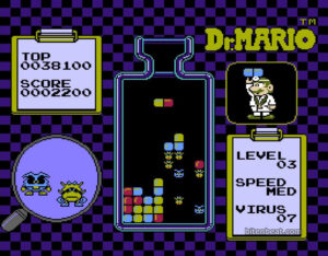 A match in Dr. Mario with many viruses left to defeat.