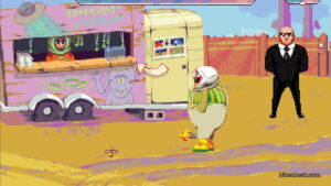 Dropsy looking at the UFO guy.