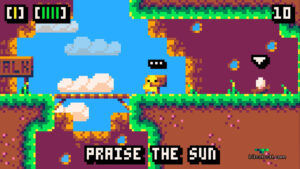 Gameplay from Duck Soul with a plate that says “Praise the Sun.”