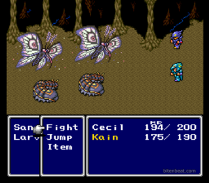 Kain and Cecil fighting enemies in Final Fantasy IV.