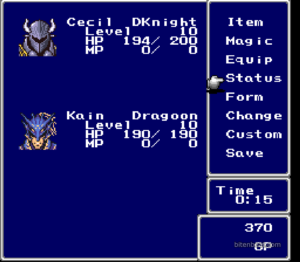 Character status screen in Final Fantasy IV.