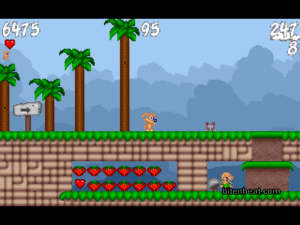 The main character is above a heart and a bunch of strawberries.