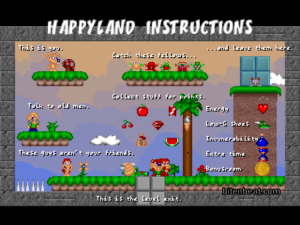 Tutorial screen in Happyland Adventures.