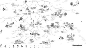 A city full of buildings in Hidden Folks.