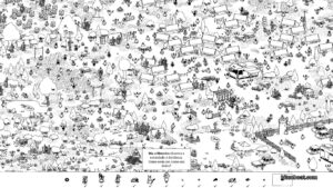 A snow-themed level from Hidden Folks.