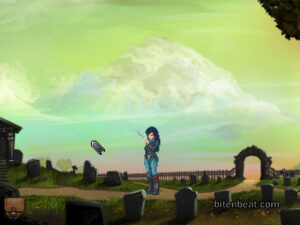 Kathy smoking in the graveyard.