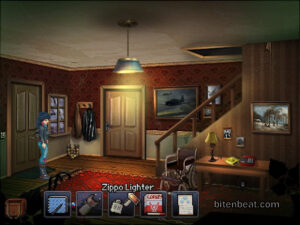 Kathy inside a house with her inventory full of items.