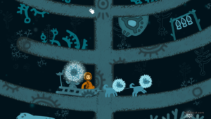 A boy from One Eyed Kutkh riding two dogs.