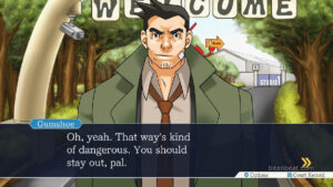 Gumshoe giving you advice in Phoenix Wright: Ace Attorney.
