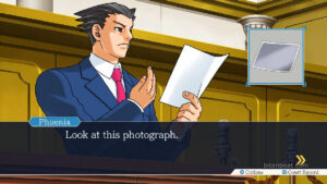 Phoenix Wright telling you to look at this photograph, an unintentional reference to the band Nickelback.
