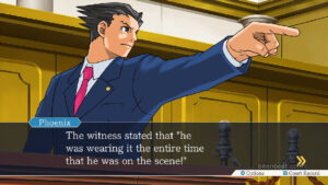 Phoenix in the courtroom in Phoenix Wright: Ace Attorney - Justice for All.
