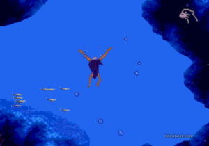 Pocahontas diving with the fish.