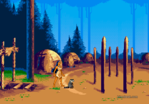 Pocahontas and Meeko in the Mega Drive game.
