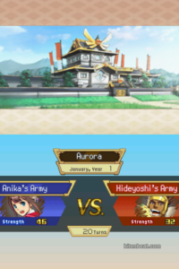 A battle between the protagonist's army and Hideyoshi's army in Pokémon Conquest.