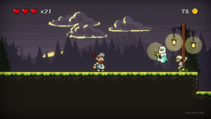 A stage with a ghost and a skeleton in Sigi A Fart to Melusina.