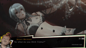 Mitsuru asking Kijima what he thinks while he looks at a goth girl in Spirit Hunter: NG.