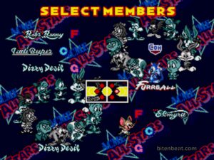 Select members screen from Tiny Toon Adventures: ACME All-Stars.