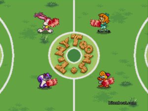 Babs Bunny, Elmyra Duff, Fifi La Fume and Shirley the Loon cheerleading.