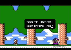 Wario telling players not to underestimate him in Wario’s Woods.