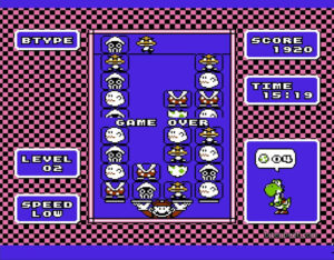 Game over screen from Mario & Yoshi (NES).