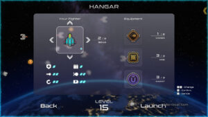 The hangar screen in Astro Ace.