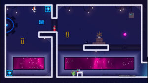 The main character upside down in an early stage of Astrovity.