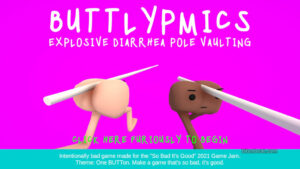 Intro screen from Buttlympics: Explosive Diarrhea Pole Vaulting.
