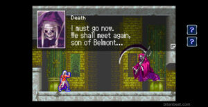 Death talking to Juste in Castlevania: Harmony of Dissonance.