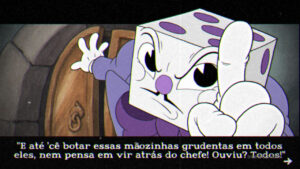 A cutscene with King Dice in Cuphead.