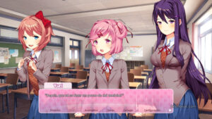 Yuri, Natsuki and Sayori in Doki Doki Literature Club Plus!.