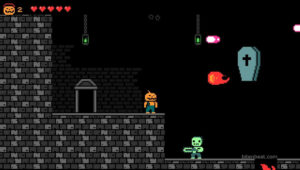 A stage with an enemy holding a chainsaw in Halloween Forever.